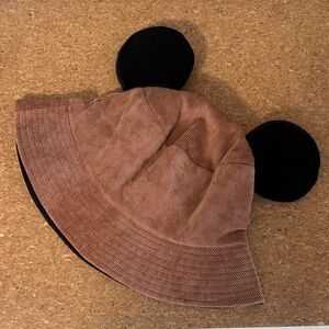 Brown Corduroy Bucket Hat with Mickey Ears